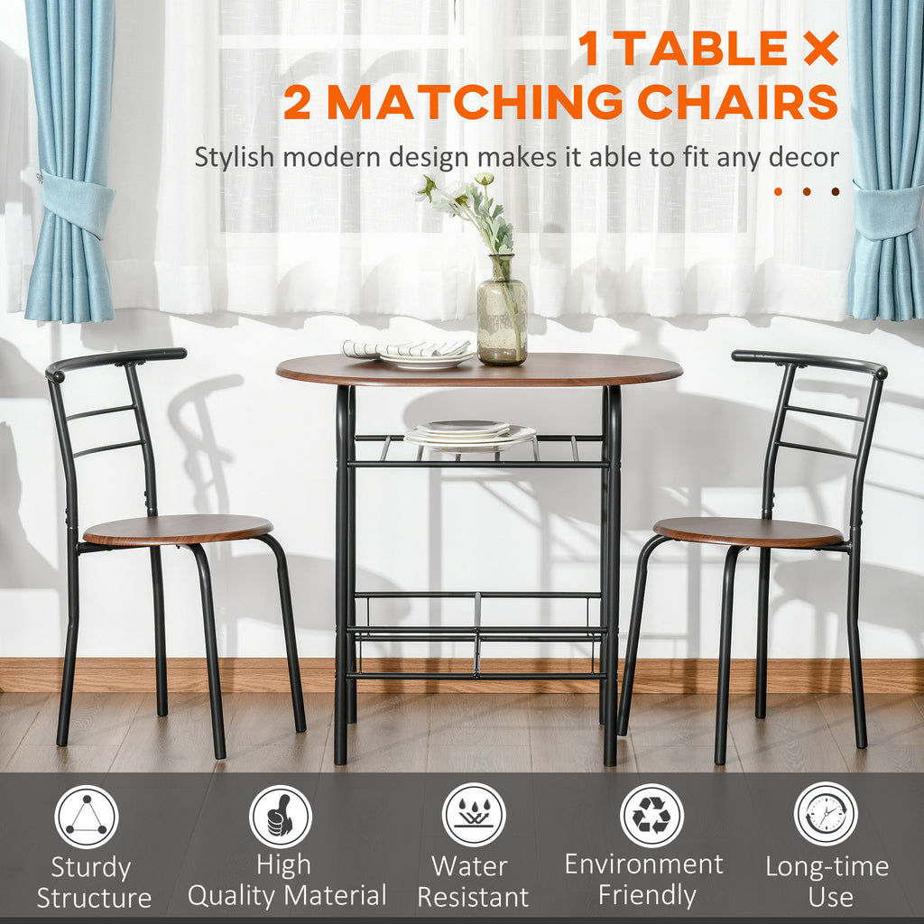 Foden Dining Table Set of 3, 31.5" Kitchen Table and Chairs Set for 2 with Shelf, for Small Space, Dining Room, Living Room-Natural Brown