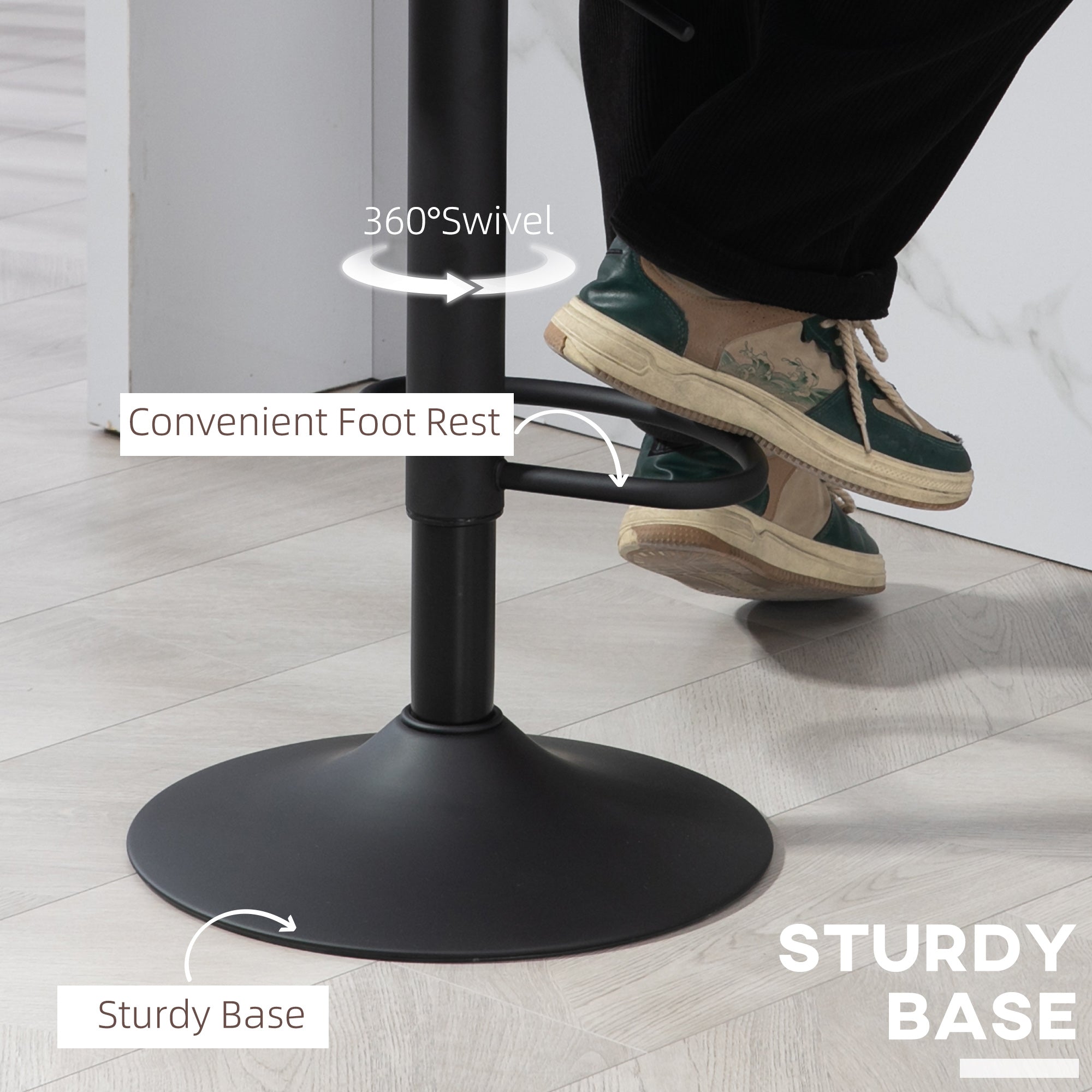 Cody Set of 2 Swivel and Adjustable height Counter/Barstools with Faux-Leather Upholstery-Black