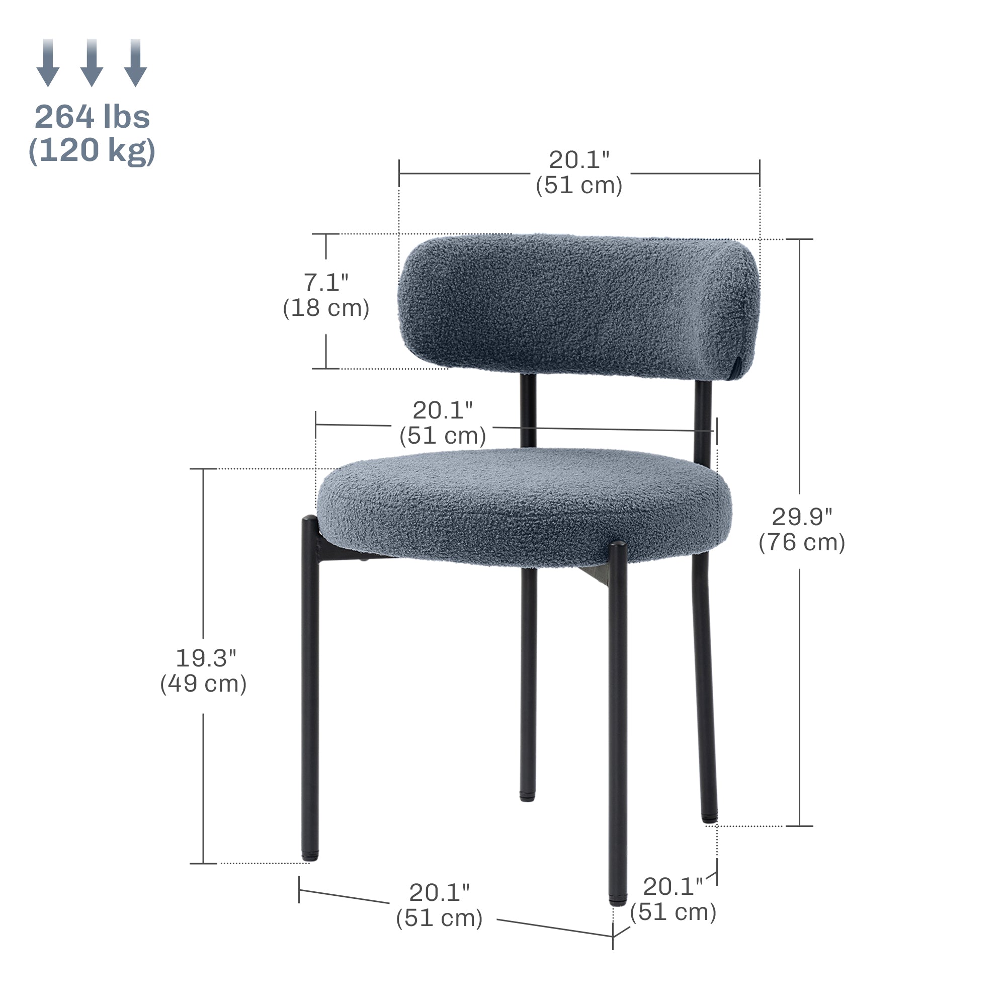 Cruz 2 Pieces Kitchen Chairs, Modern Dining Chairs w/ Berber Fleece Upholstery and Steel Legs for Living Room, Grey