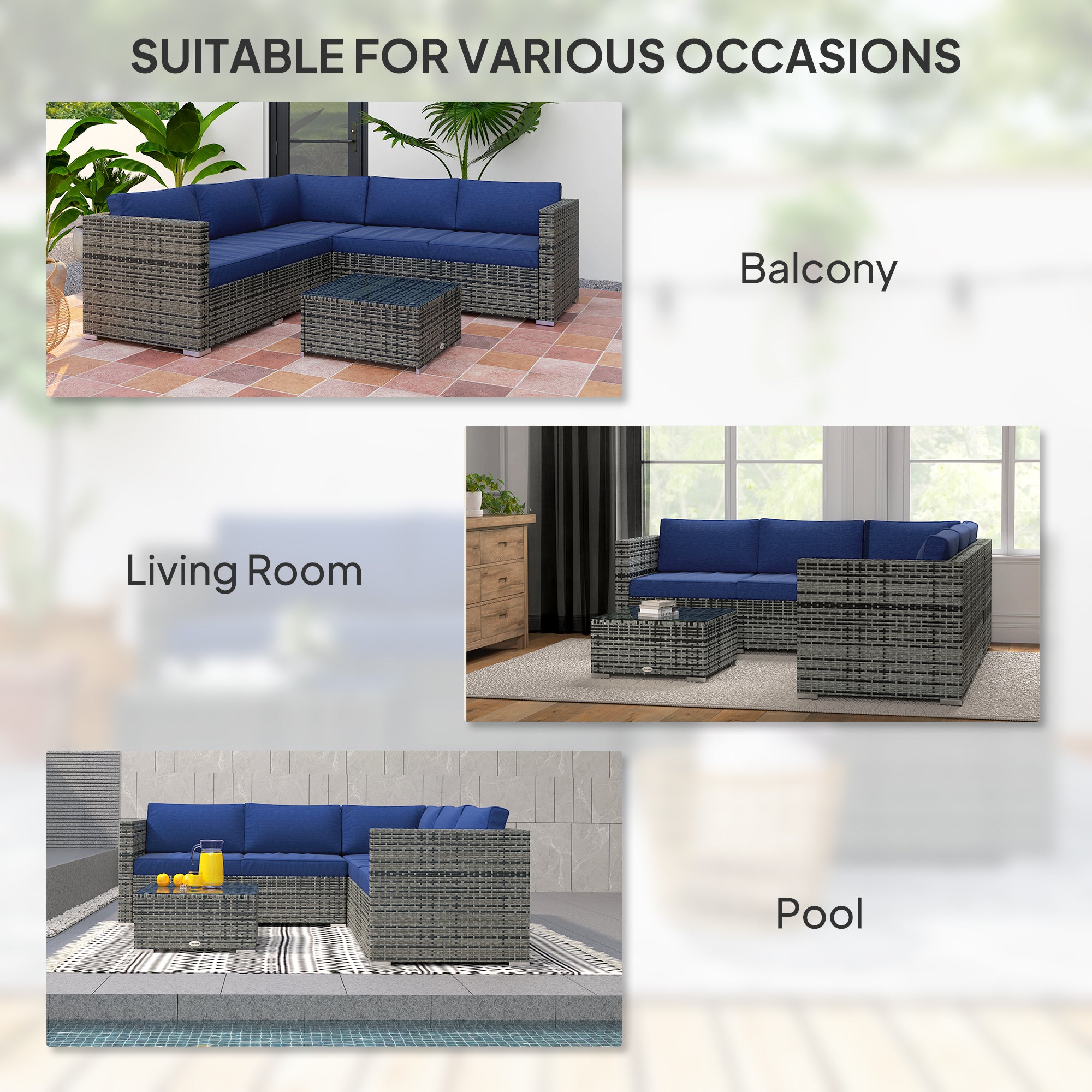 Brooke 4 Pieces Rattan Wicker Outdoor Conversation Furniture Set with Center Table-Blue