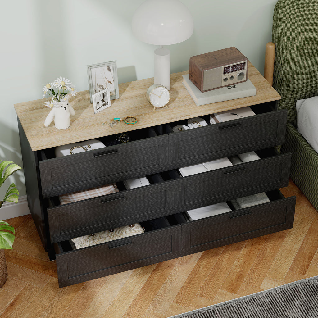 Martha 47" Wide Modern Dresser with 6 Drawers for Bedroom, Living Room and Entryway-Black