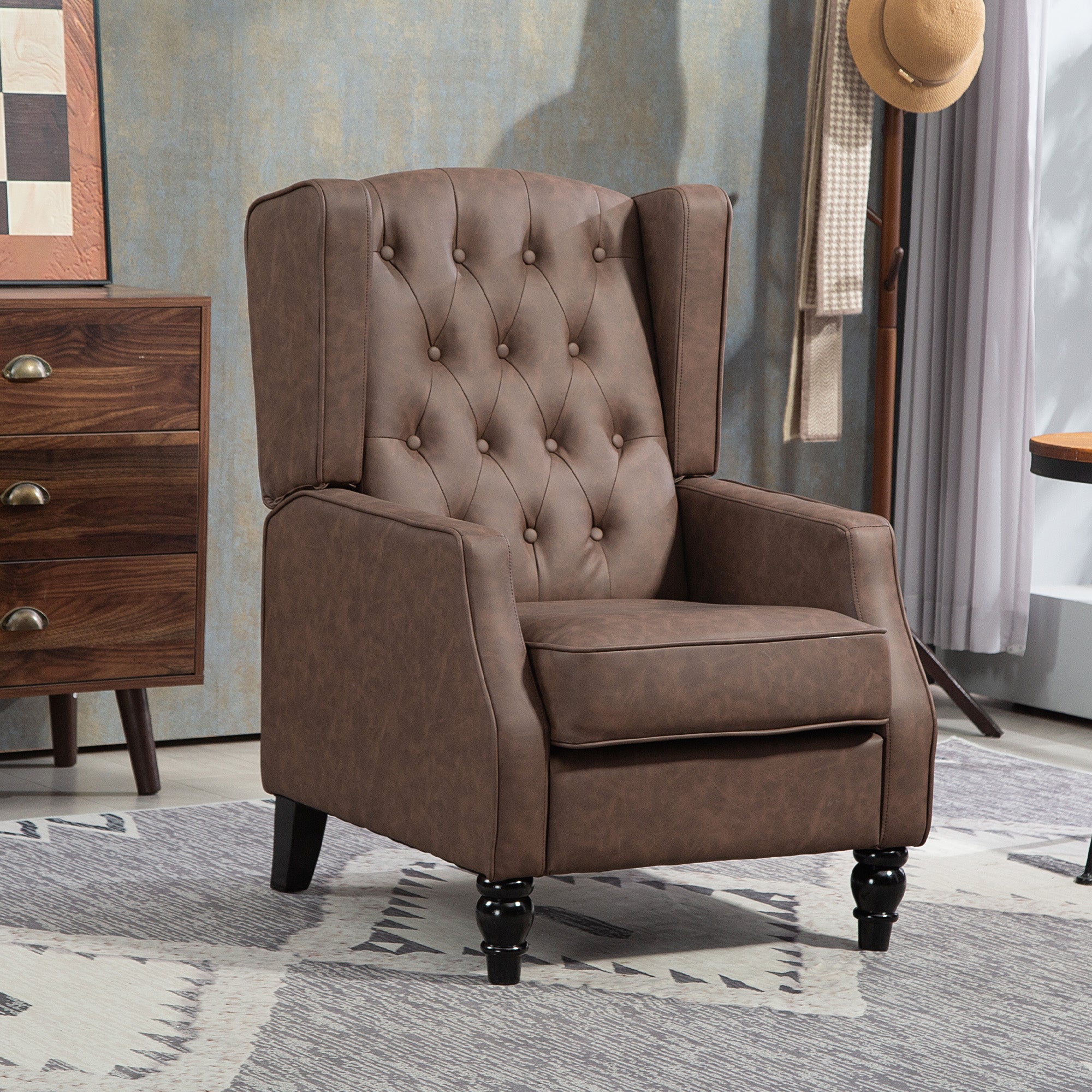 RAYA Accent Chair Small Cozy Comfortable Modern Faux Leather Thick Padding for Living Room, Bedroom, Home Office-Brown