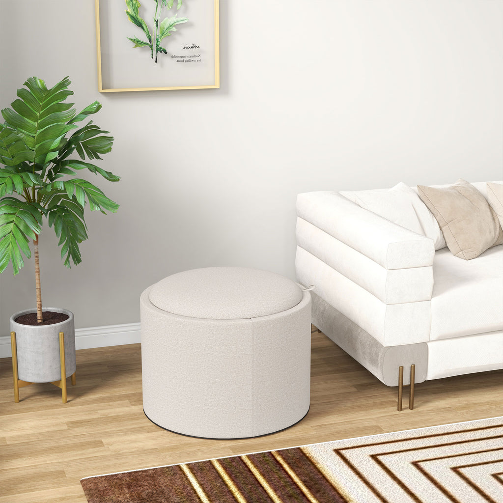 Ezra Round Coffee/End Table with Hidden Storage and Tray Top for Livingroom-Cream White