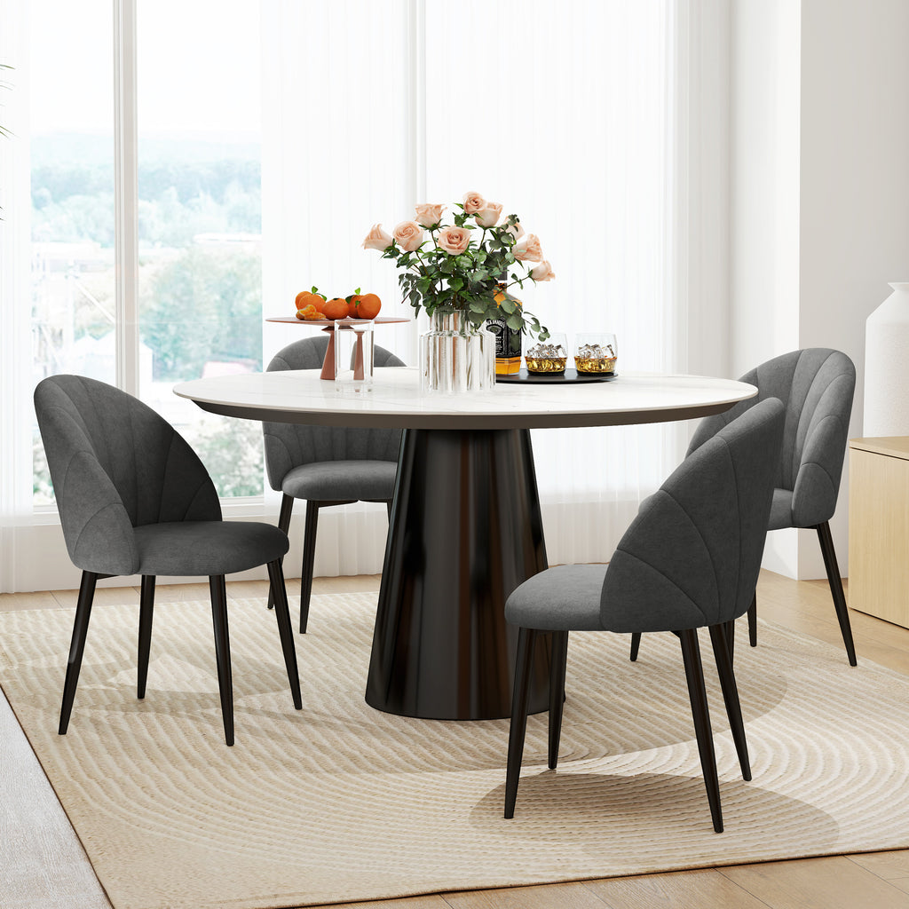 Skylar Modern Dining Chairs Set of 4, Upholstered Dining Room Chairs with Metal Legs, Shell Backrest, Padded Seat, Dark Grey