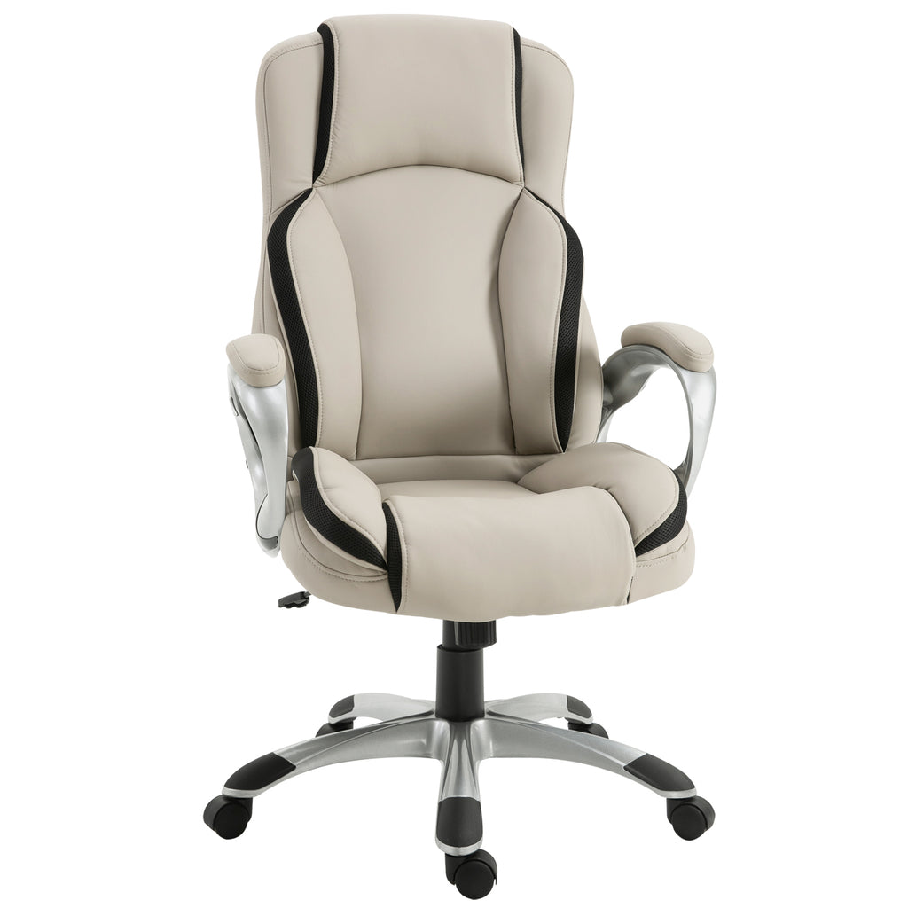 Fisher Office Chair PU Leather Executive on Rolling Wheels Task Computer Height Adjustable Swivel Ergonomic, Beige and Black