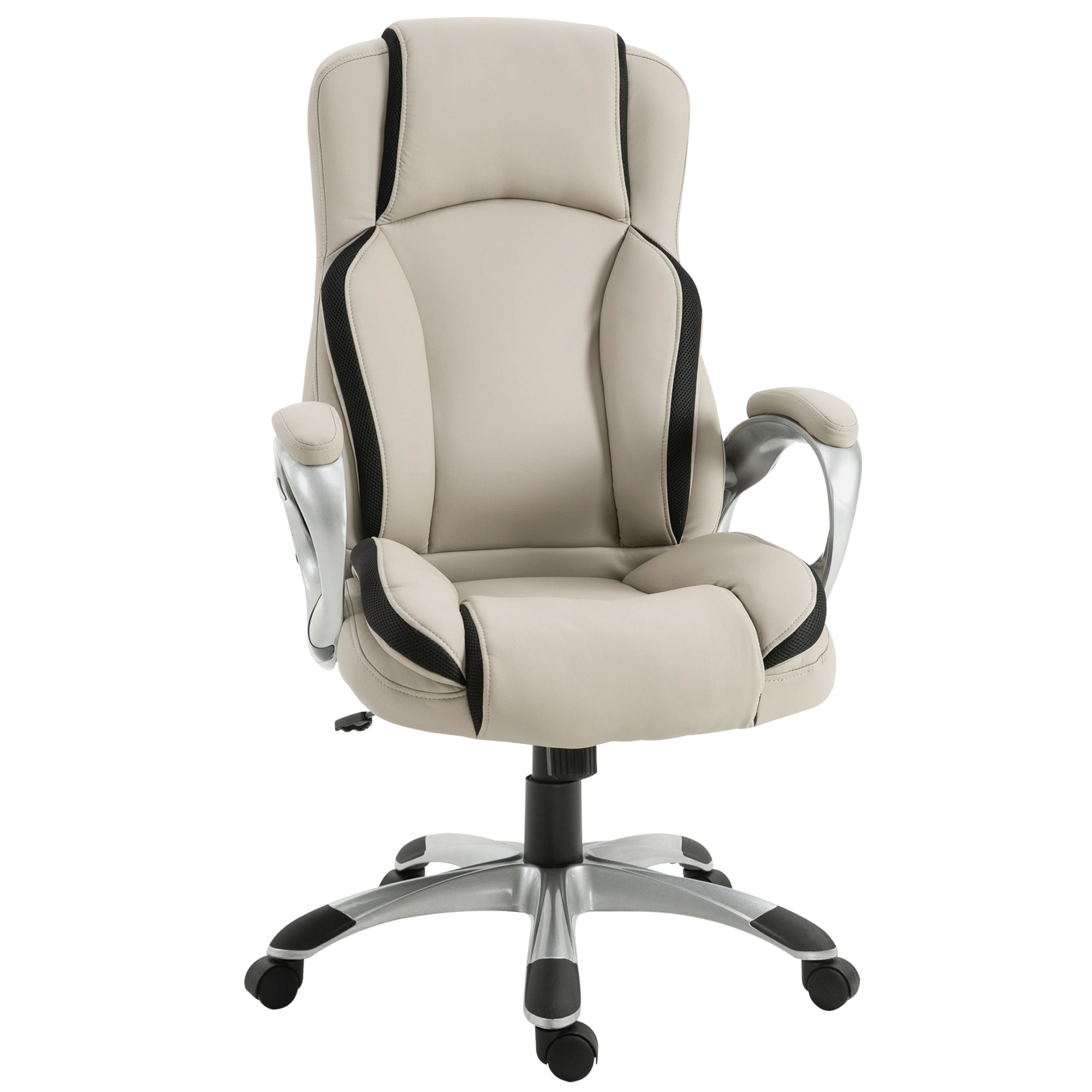 Fisher Office Chair PU Leather Executive on Rolling Wheels Task Computer Height Adjustable Swivel Ergonomic, Beige and Black
