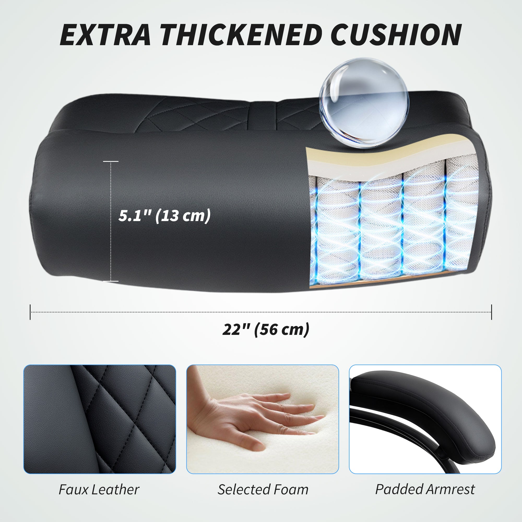 Henry Office Chair with Spring Padding, PU Leather Computer Chair with Quiet Swivel Wheels, High Back, Black