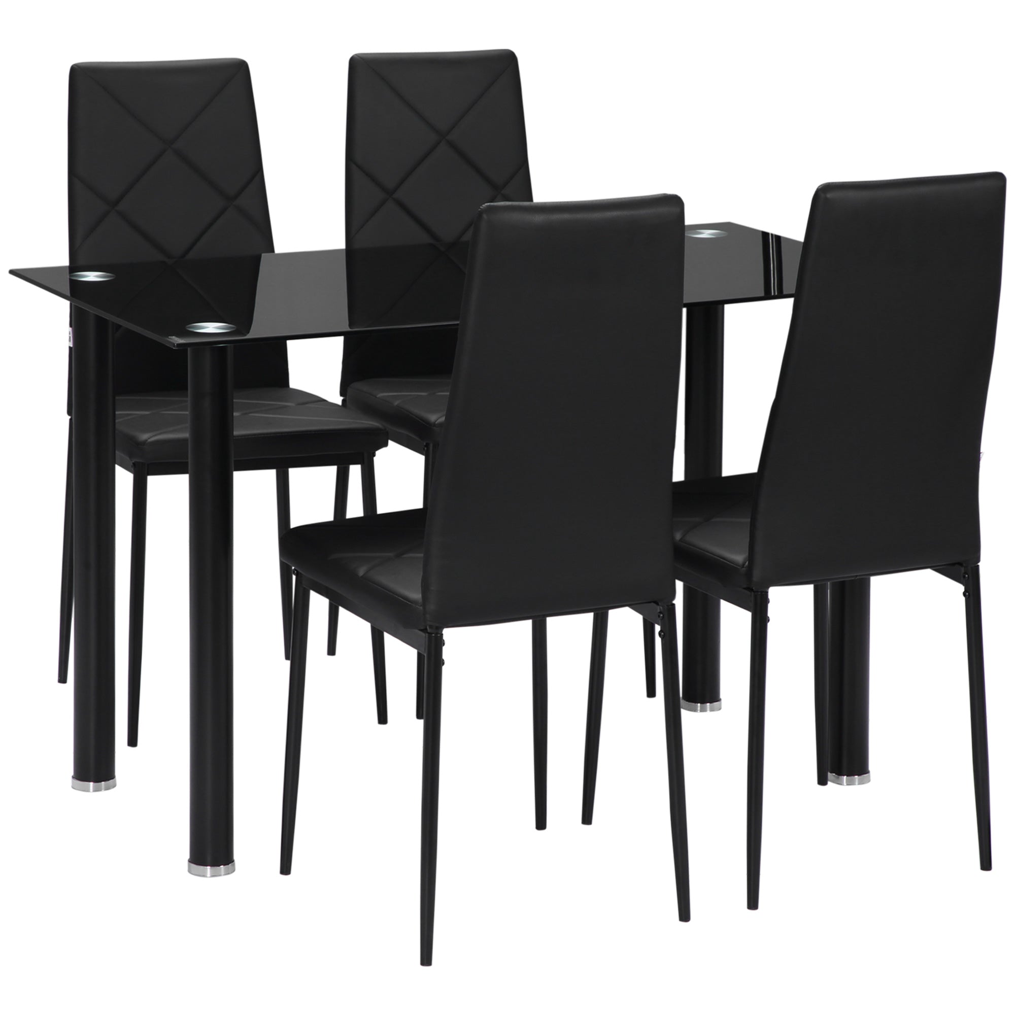 Adam Dining Table and Chairs Set for 4, Modern 5 Pieces Kitchen Table Set with Glass Table, Padded Seat and Steel Frame