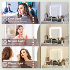 Zee Makeup Vanity Desk with Mirror and LED Lights, for Bedroom, Modern Dressing Table with Drawers, Compartments, White