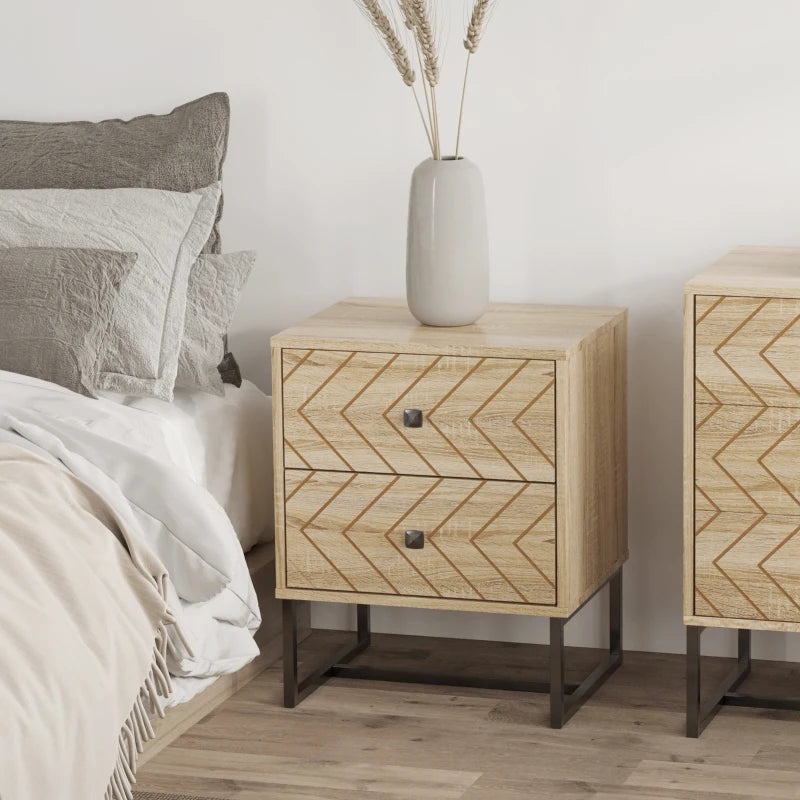 Gabi Modern Nightstand-Bedside Table with Drawers, Side End Table with Metal Legs for Bedroom, Zig Zag Design, Natural