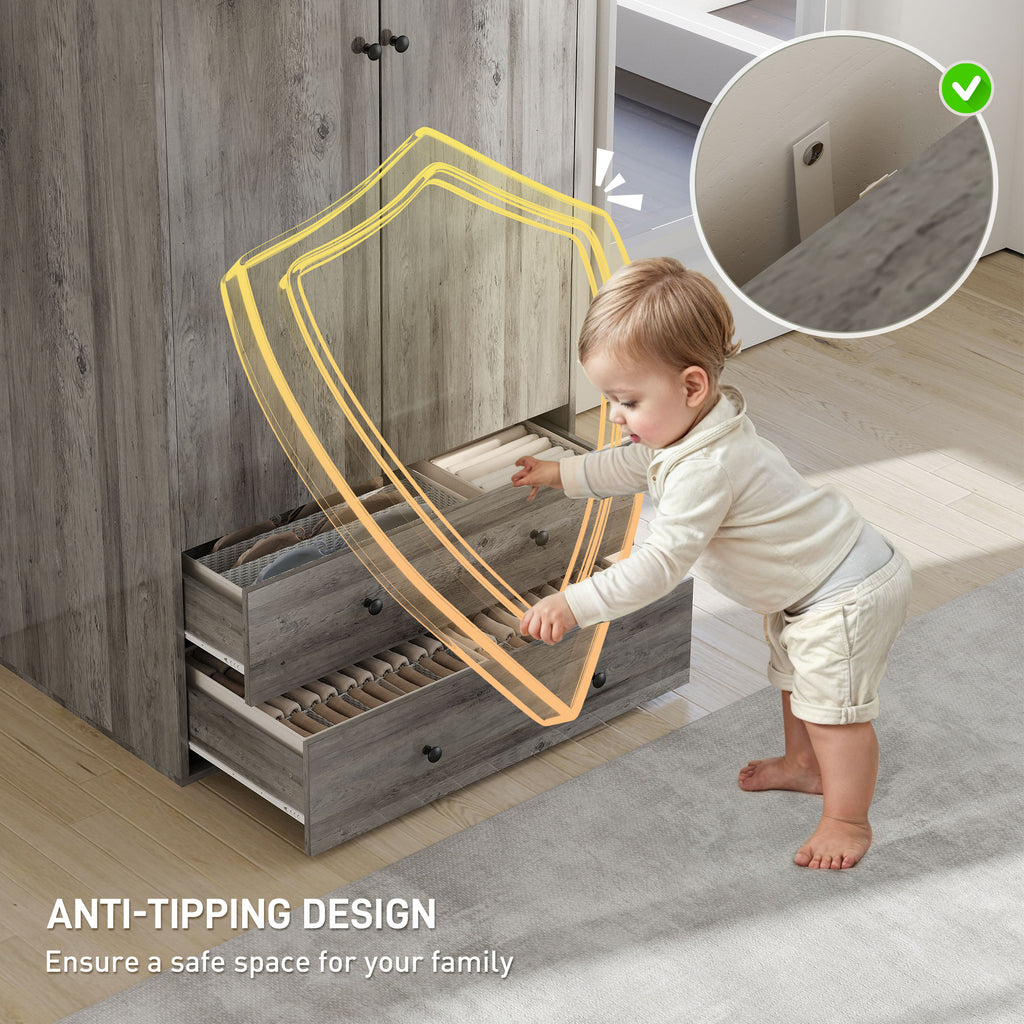 Briar Modern Wardrobe Closet Armoire with 2 Drawers and Hanging Rod, Clothes Storage Organizer for Bedroom, Grey