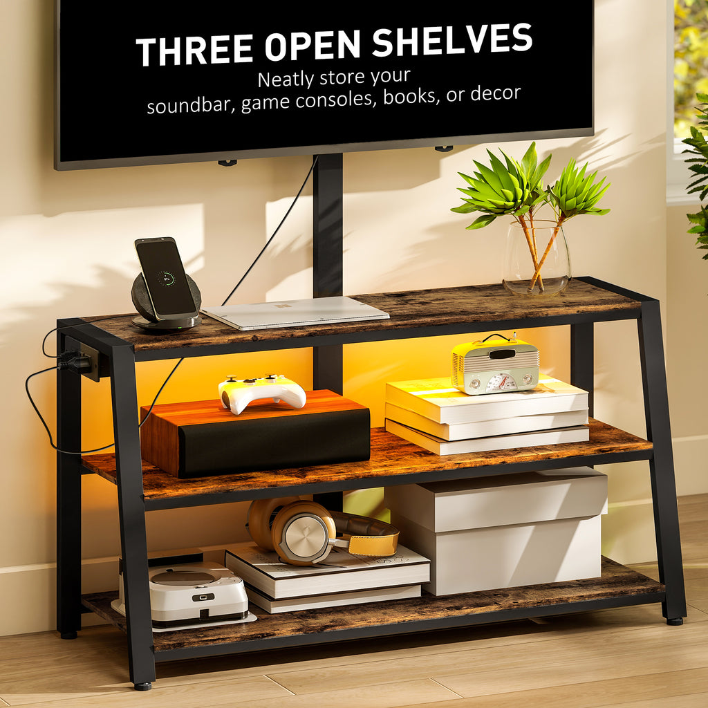 Bay TV Stand with Mount and Power Outlet, Swivel TV Stand Mount with LED Lights for 32-70 Inch TVs for Living Room, Bedroom