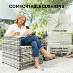 Athena 5 Piece Patio Furniture Set with Ottomans and Glass Table-Cream White