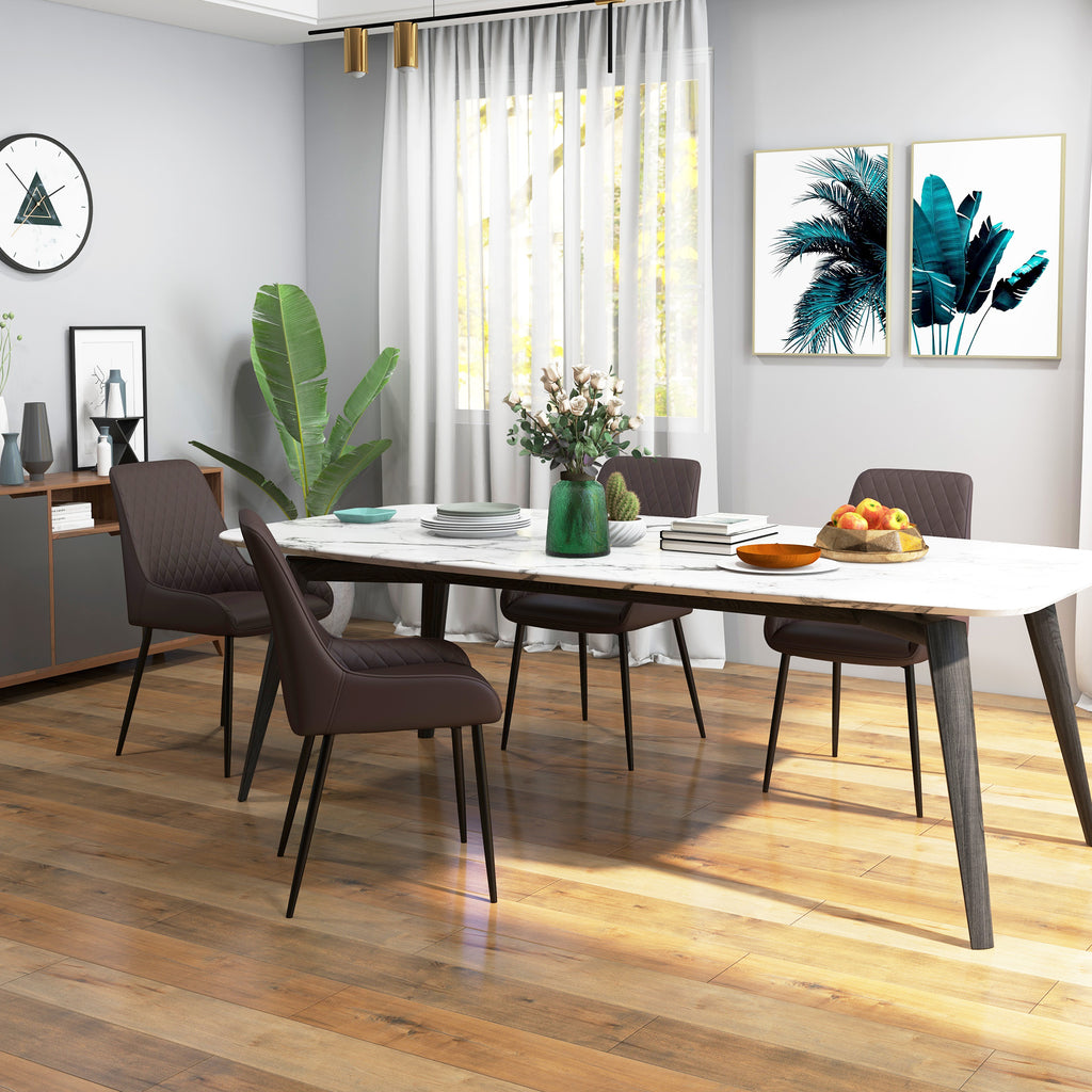 Blake PU Leather Kitchen Chairs, Modern Dining Chairs Set of 4 with Diamond Tufting and Steel Legs for Dining Room, Brown