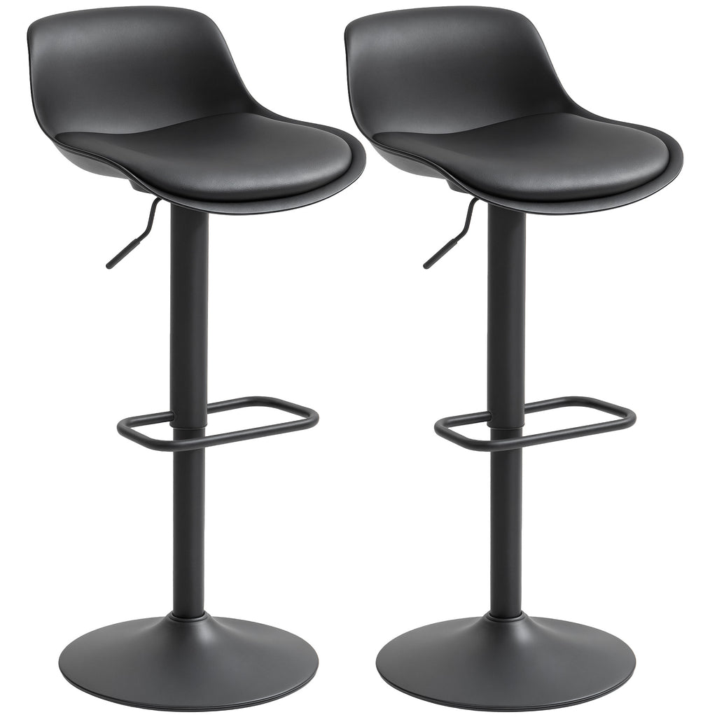 Zee Counter Height Bar Stools Set of 2, Streamlined Bar Chairs with Adjustable Height and Swivel PU Leather Seat, Black