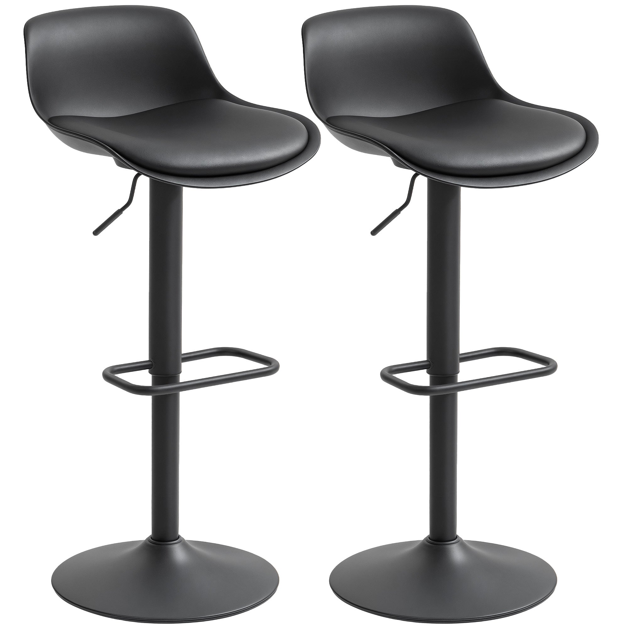 Zee Counter Height Bar Stools Set of 2, Streamlined Bar Chairs with Adjustable Height and Swivel PU Leather Seat, Black