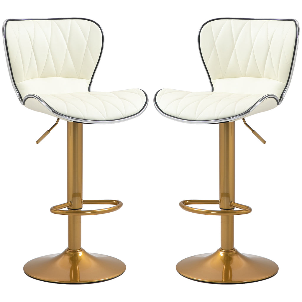 Maxi Counter Height Bar Stools Set of 2-Adjustable Height and Swivel Seat-White/Gold