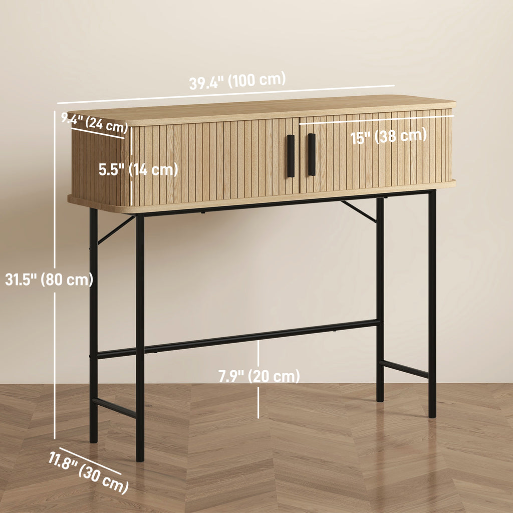 Julian Modern-Mid-Century Narrow Entryway/Console Table with Storage-Oak