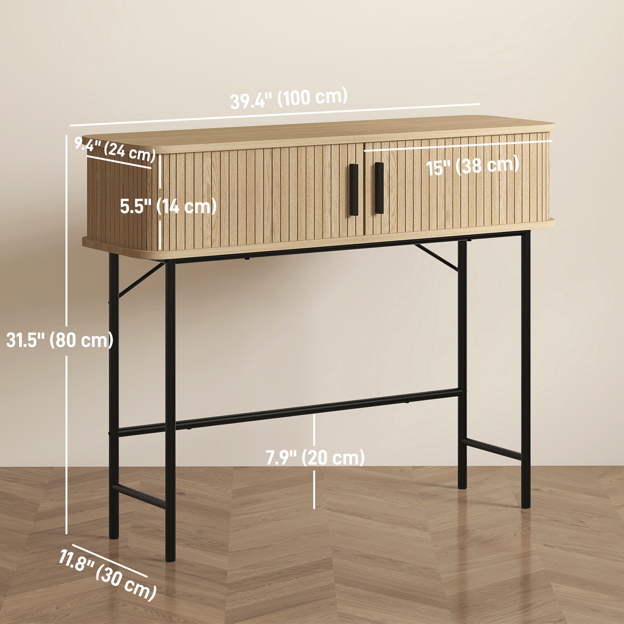 Julian Modern-Mid-Century Narrow Entryway/Console Table with Storage-Oak