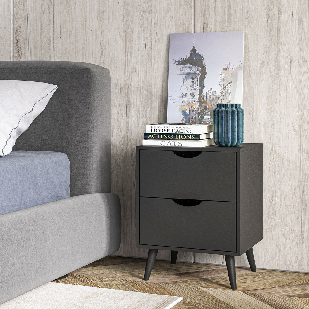 Jesse Modern Bedside Table, Nightstand with 2 Drawers and Pine Wood Legs for Bedroom, Living Room, Black