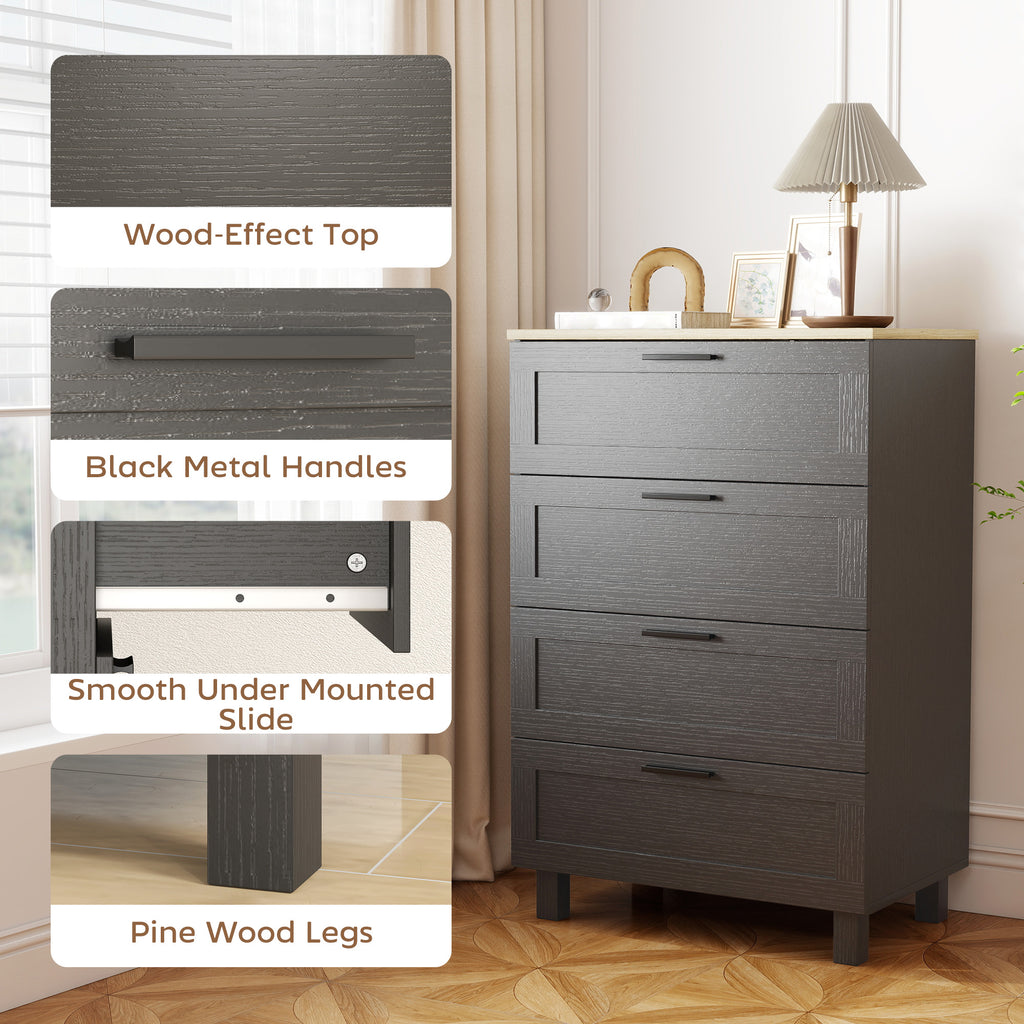 Taylor Chest for Bedroom with 4 Drawers, Chest of Drawers with Solid Wood Legs for Closet, Living Room, Entryway, Black