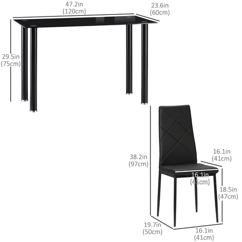 Adam Modern Space-Saving Dining Set for 4-Black