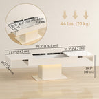 Bryce Extendable Coffee Table with LED Lights, Modern High Gloss Center Table with Hidden Storage for Living Room, White