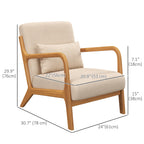 Alex Fabric Retro Accent Chair with Solid Wood Legs-Beige