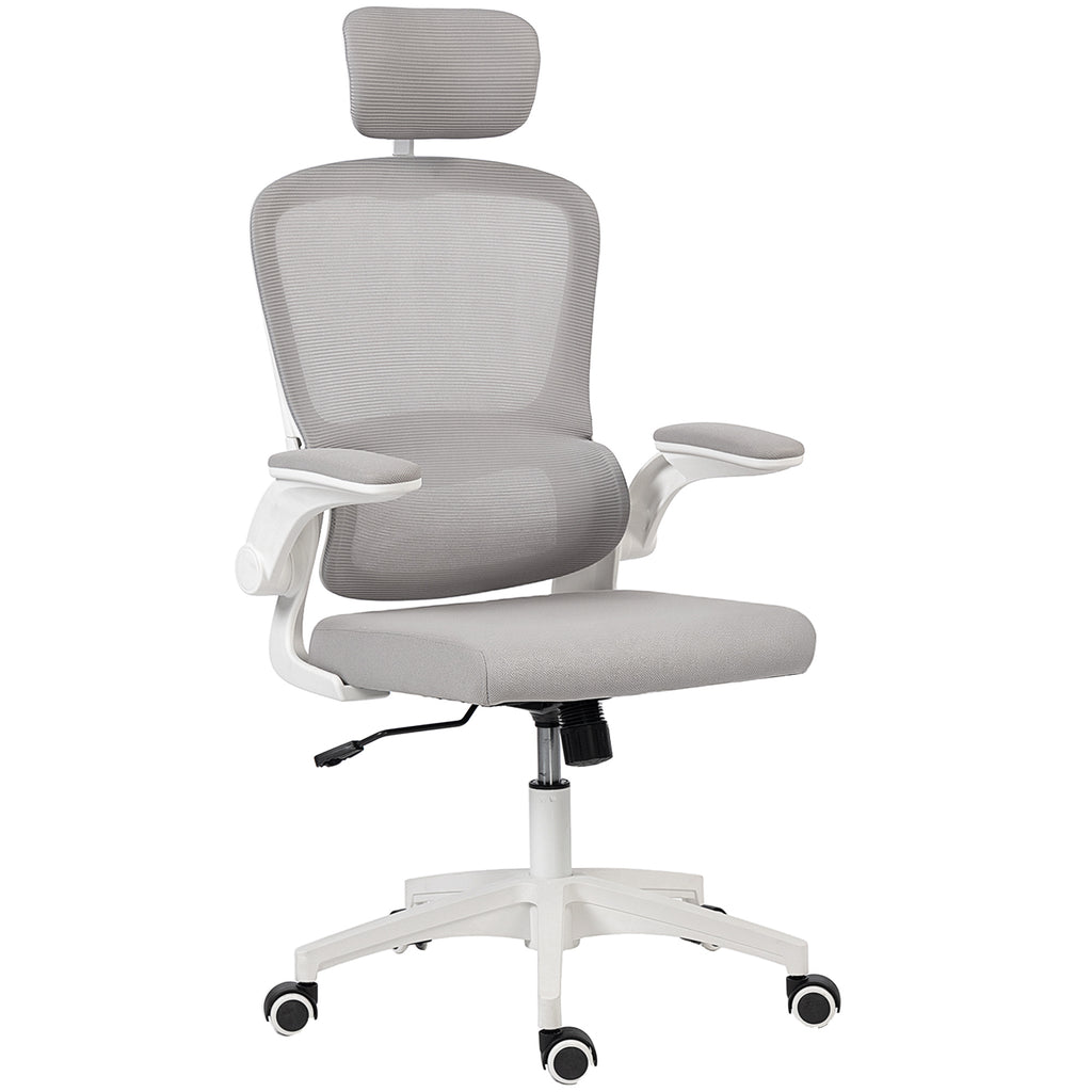 Owen Ergonomic Mesh Office Chair, High Back Desk Chair with Rotatable Headrest, Flip-Up Armrests, Lumbar Support, Grey