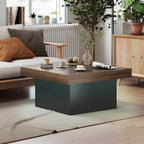 Aster Square Coffee Table with 16-Colour LED Lights, 35-inch Modern Center Table for Living Room, Walnut