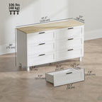 Martha 47" Wide Modern Dresser with 6 Drawers and Wood Legs for Bedroom, Living Room, Entryway, White