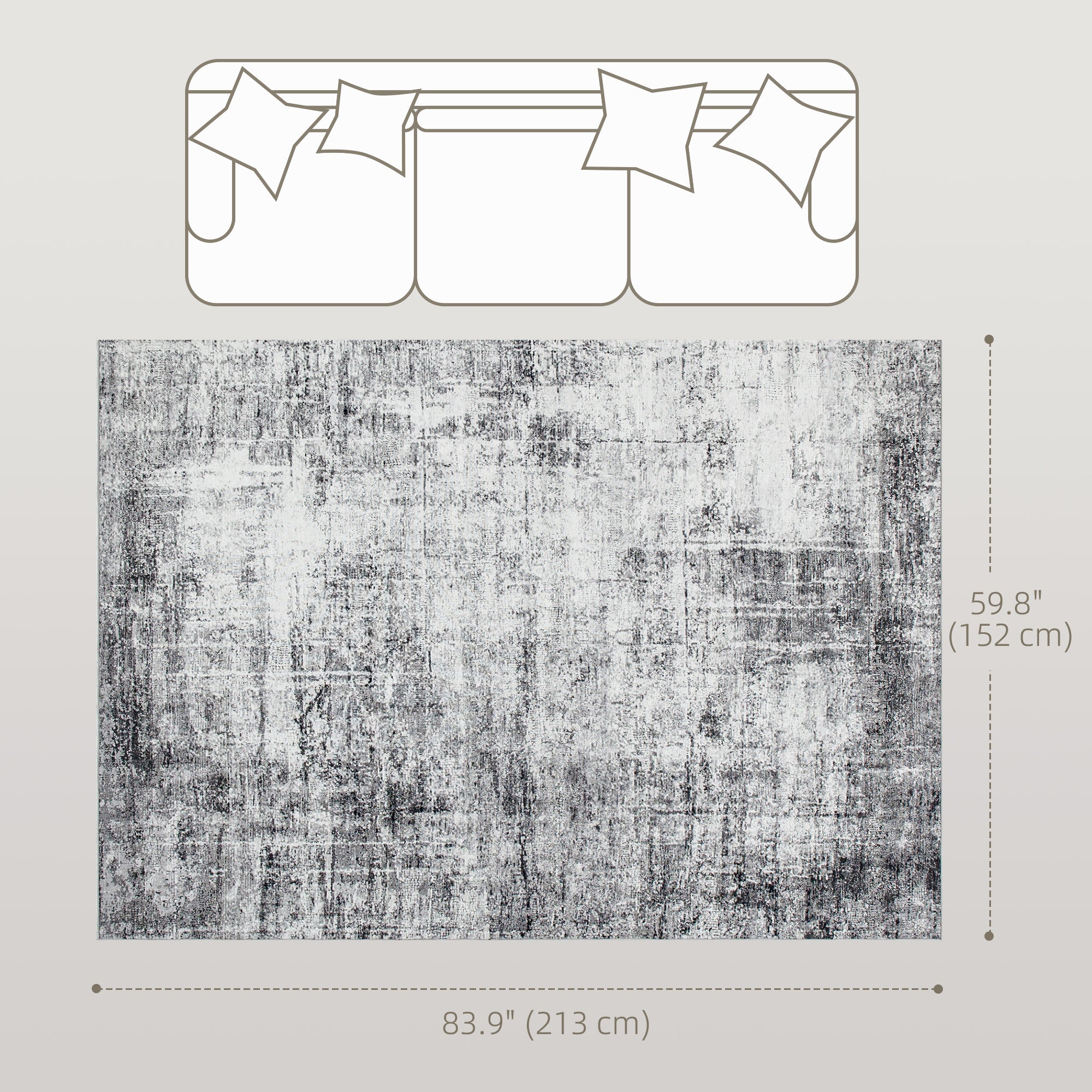 Cassidy 5x7 Modern Machine Washable and Non-Slip Area Rug-Grey