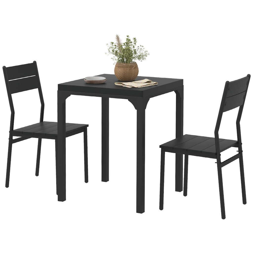 Kurt Dining Table Set for 2, 3 Piece Kitchen Table and Chairs with Metal Legs for Small Spaces, Black