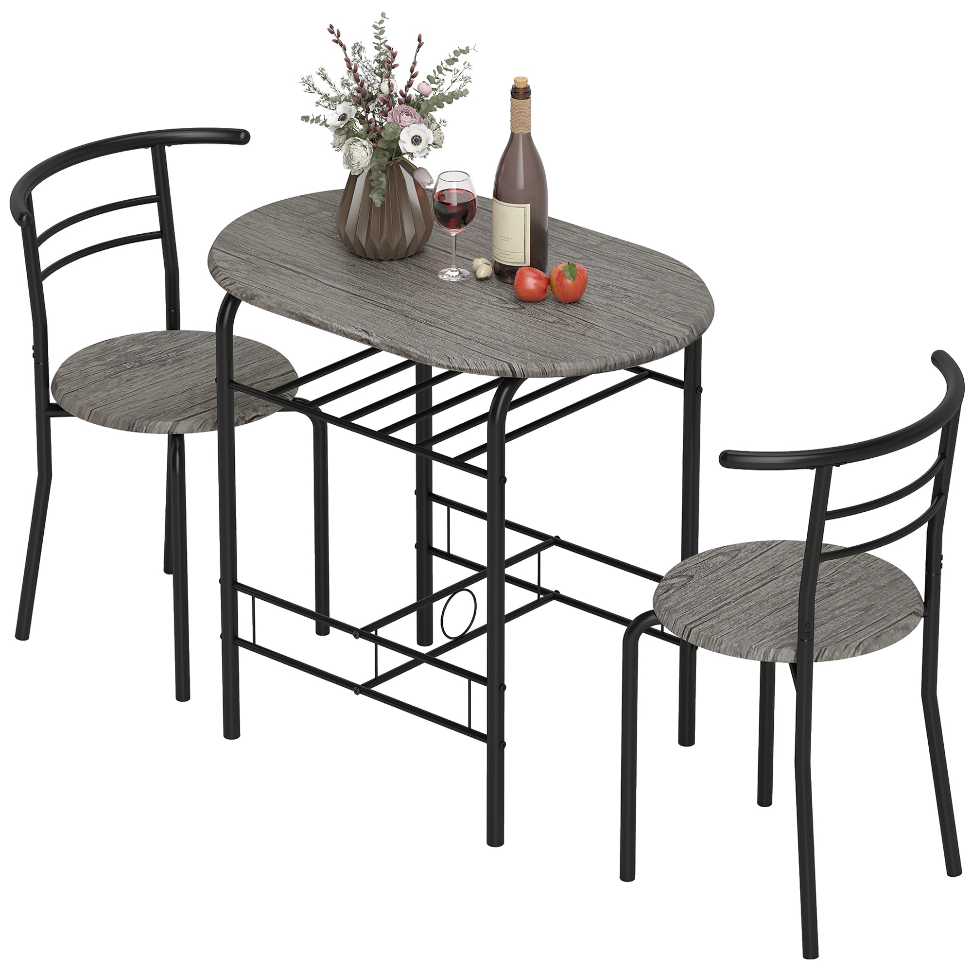 Mason Dining Table Set of 3, 31.5" Kitchen Table and Chairs Set for 2 with Shelf, for Small Space, Dining Room, Living Room