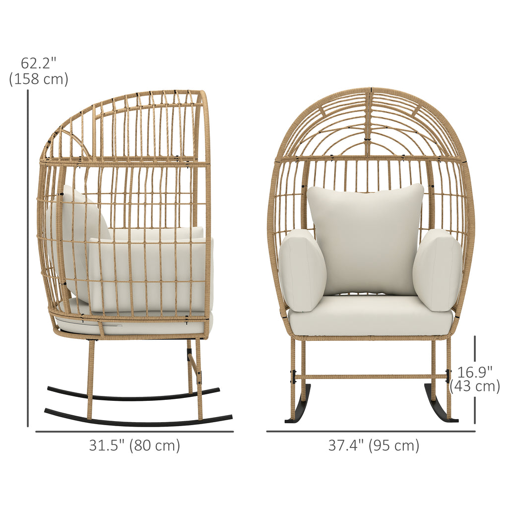 Archer Oversized Rocking Indoor/Outdoor Egg Chair with Thickened Cushions-Beige