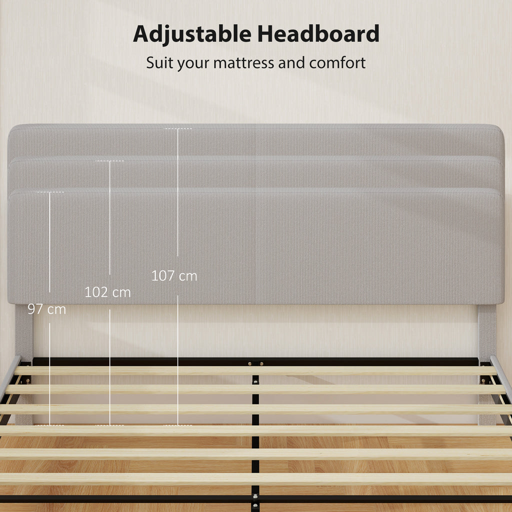 Riley Queen Size Bed Frame with Adjustable Upholstered Headboard Platform Bed Frame Wood Slat Support Noise Free Light Grey