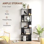 Nevada Modern 5-Tier Geometric S-Shaped Bookcase-Black