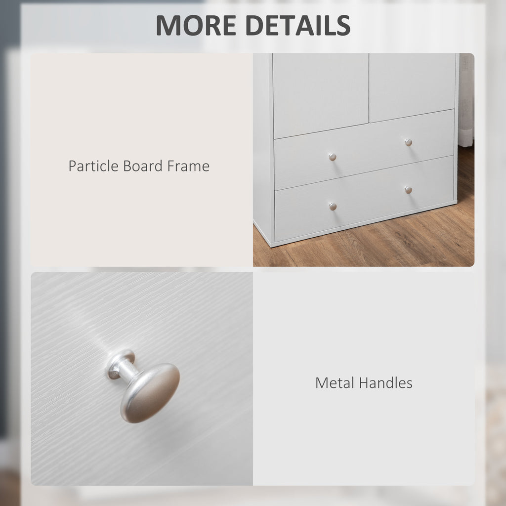 Briar Modern Wardrobe Closet Armoire with 2 Drawers and Hanging Rod, Clothes Storage Organizer with Anti-tipping Design for Bedroom, White