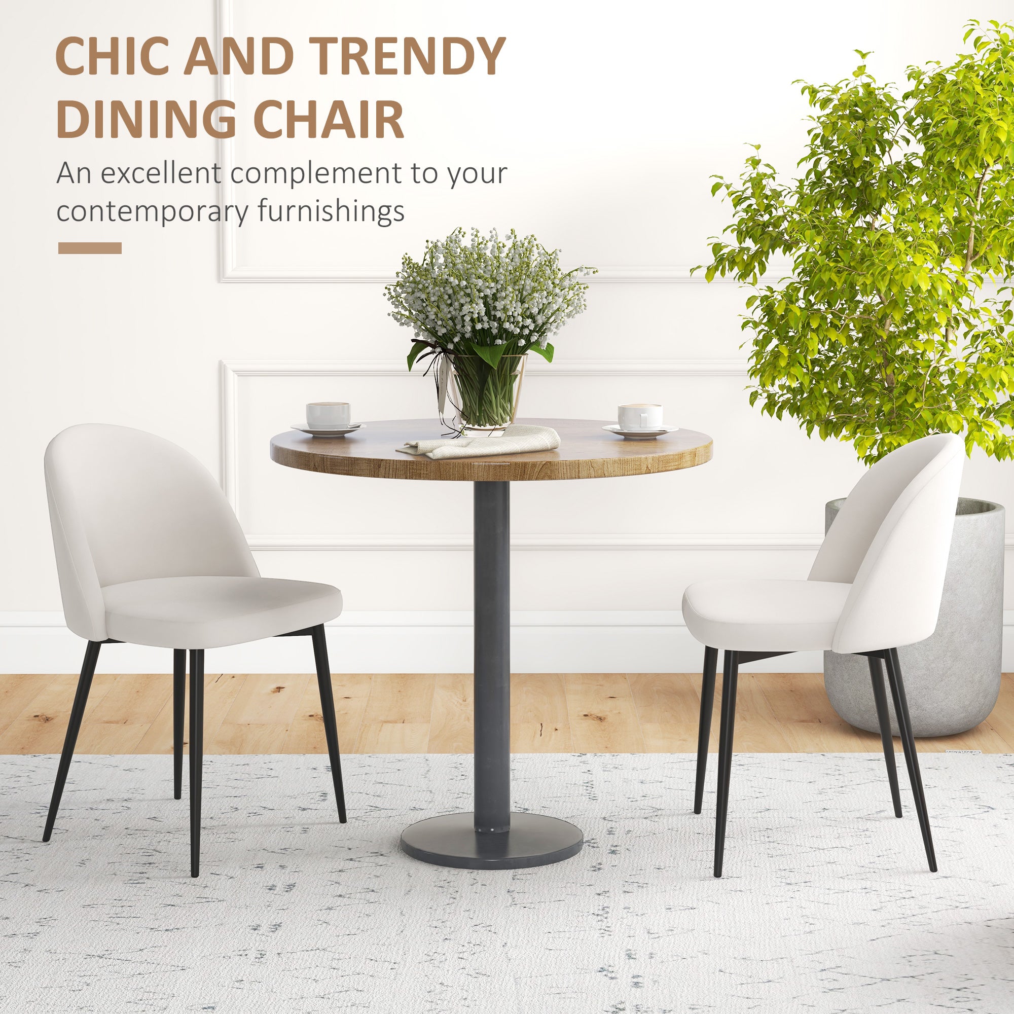 Dylan Set of 2 Mid-Back Dining Chair, Mid-Back Velvet-touch Upholstery Kitchen Chair for Living Room Dining Room, Cream White