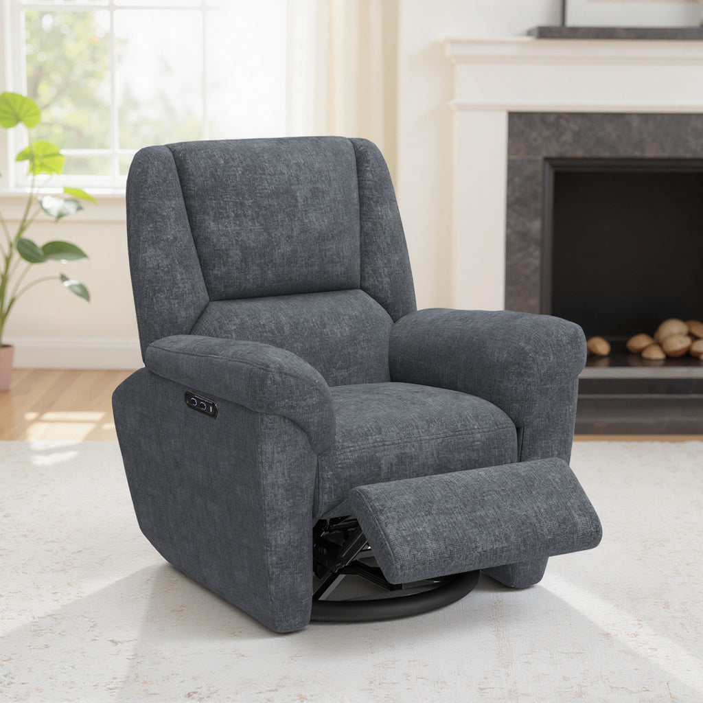 Brooks Power Reclining Chair with USB Ports, Swivel and Rocking Functions-Dark Grey