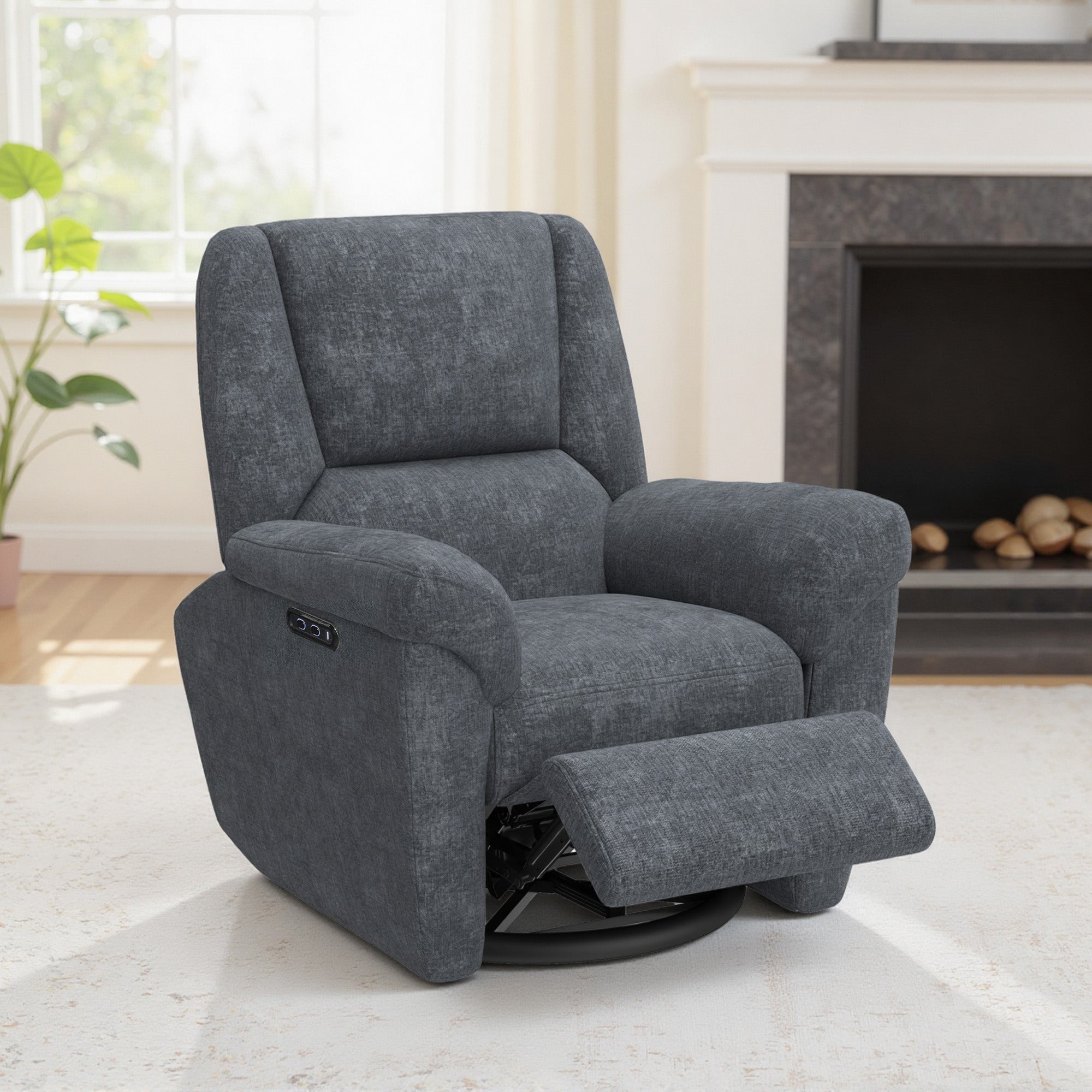 Brooks Power Reclining Chair with USB Ports, Swivel and Rocking Functions-Dark Grey