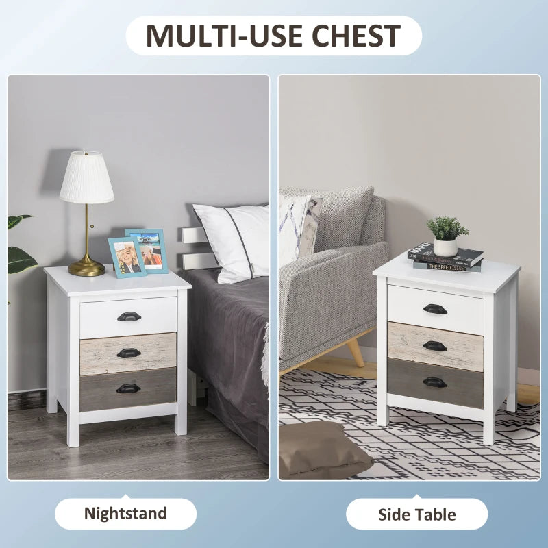 Accent Table Storage Cabinet with 3 Drawers Wooden Bedside Table Night Stand, Home Furniture