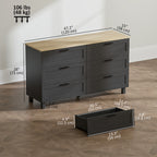 Martha 47" Wide Modern Dresser with 6 Drawers for Bedroom, Living Room and Entryway-Black