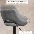 Cody Set of 2 Swivel and Adjustable height Counter/Barstools with Faux-Suede Fabric-Grey