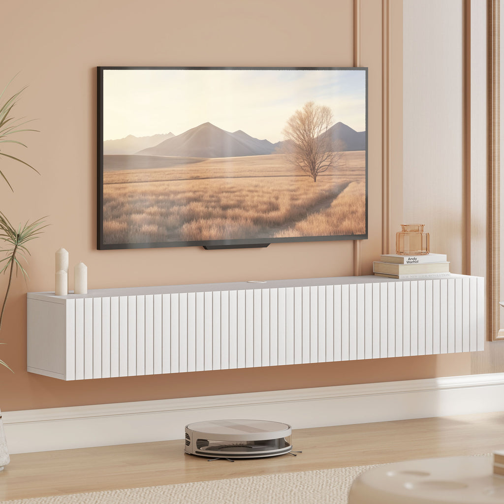  Wall Mount Media Console with 2 Fluted Flip-Down Doors