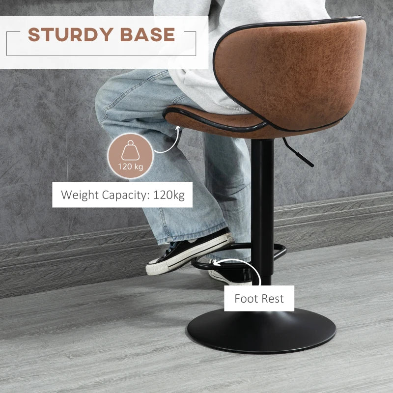 Anna Vintage Set of 2 Microfiber Cloth Adjustable Counter/Bar Height Stools with Swivel Seat, Brown