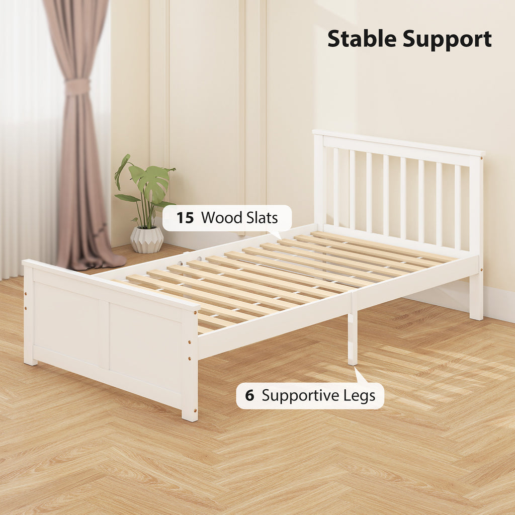 Leo Pine Twin Bed Frame, Wood Storage Bed Frame with Drawers, Wood Slat Support, No Box Spring Needed, Easy Assembly, White