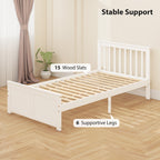 Leo Pine Twin Bed Frame, Wood Storage Bed Frame with Drawers, Wood Slat Support, No Box Spring Needed, Easy Assembly, White