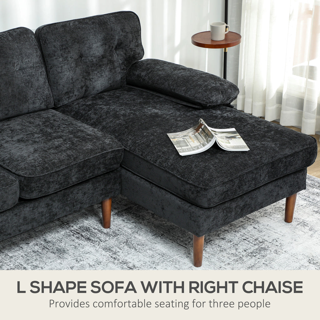 Halston Modern RHF Sectional with Tufted 3-Seater Cushions and Wooden Legs-Black