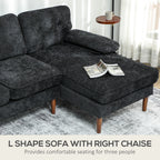 Halston Modern RHF Sectional with Tufted 3-Seater Cushions and Wooden Legs-Black